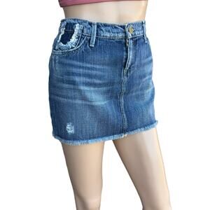Goldsign Sinner Low Rise Distressed Denim Mini Skirt 28 Frayed Y2K